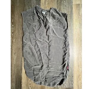 Hard Tail Forever Tunic Top Womens XS Grey Cupra Ruched Sleeveless Button Down
